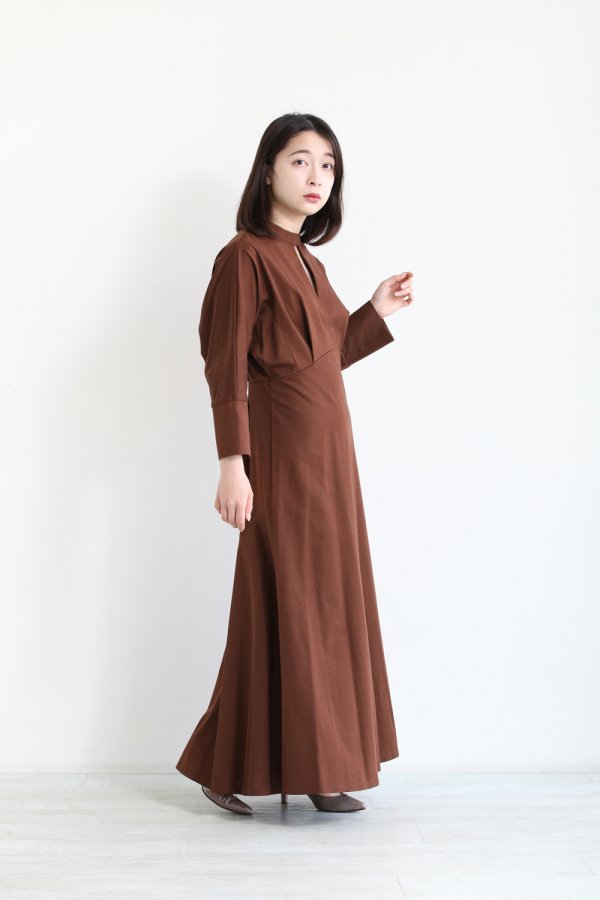 Mame Kurogouchi(マメ) Cotton Jersey Dress BROWN - YAMAROKU（ヤマロク） オンラインストア
