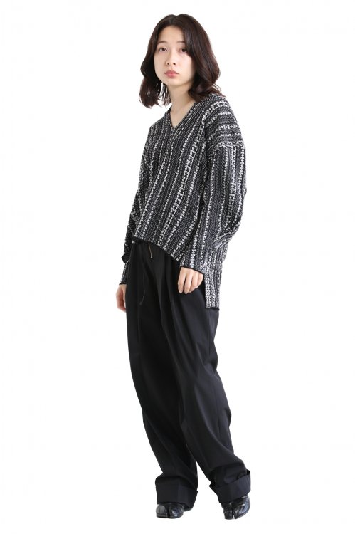 Mame Kurogouchi(マメ) V Neck Jacquard Knitted Pullover NAVY