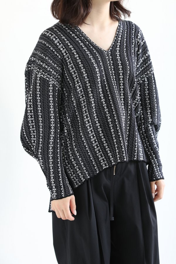 Mame Kurogouchi(マメ) V Neck Jacquard Knitted Pullover NAVY 