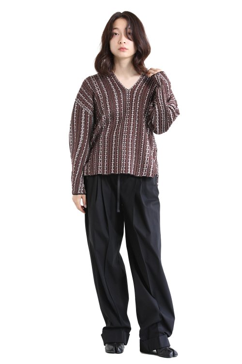 Mame Kurogouchi(マメ) V Neck Jacquard Knitted Pullover BROWN