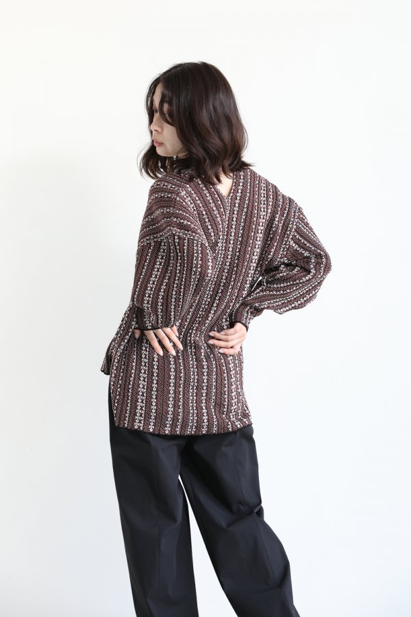 Mame Kurogouchi(マメ) V Neck Jacquard Knitted Pullover BROWN ...