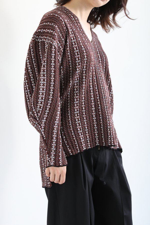 Mame Kurogouchi(マメ) V Neck Jacquard Knitted Pullover BROWN