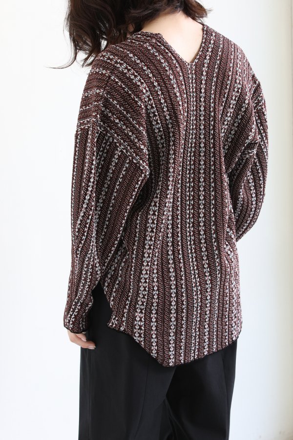 Mame Kurogouchi(マメ) V Neck Jacquard Knitted Pullover BROWN