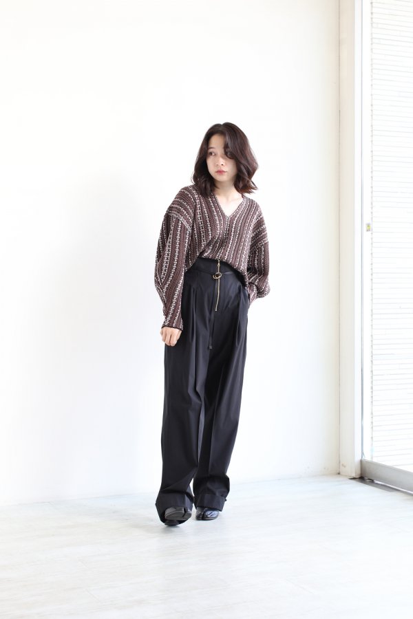 Mame Kurogouchi(マメ) V Neck Jacquard Knitted Pullover BROWN 