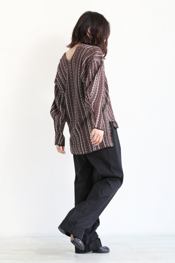 Mame Kurogouchi(マメ) V Neck Jacquard Knitted Pullover BROWN 