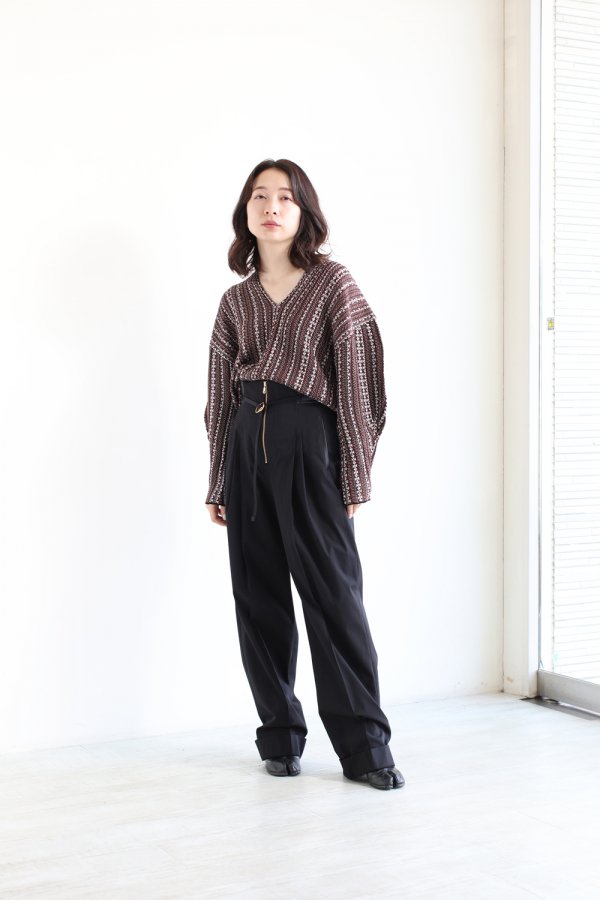 Mame Kurogouchi(マメ) V Neck Jacquard Knitted Pullover BROWN