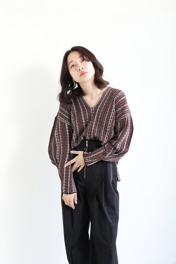 Mame Kurogouchi(マメ) V Neck Jacquard Knitted Pullover BROWN ...