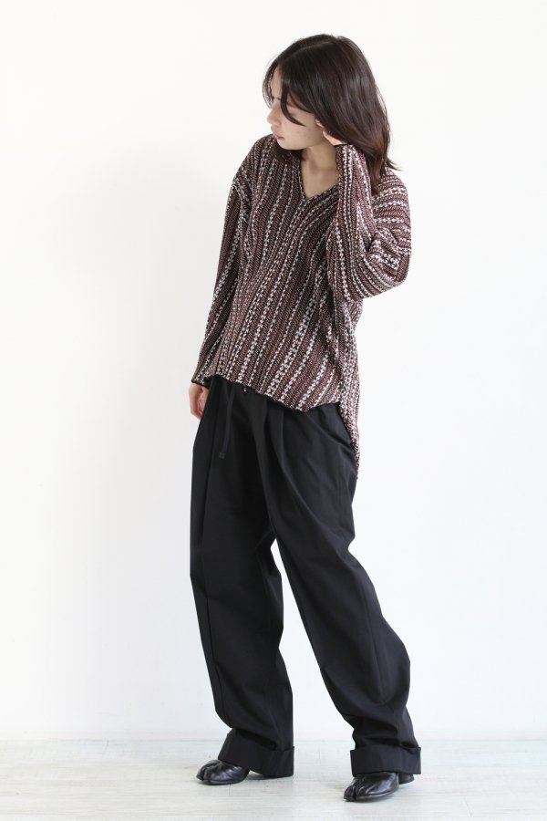 Mame Kurogouchi(マメ) V Neck Jacquard Knitted Pullover BROWN