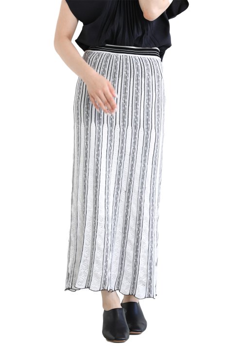 Mame Kurogouchi(マメ) Floral Stripe Jacquard Knitted Skirt
