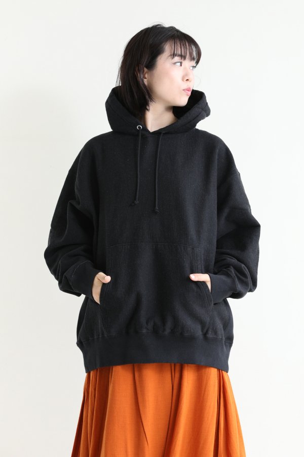 unfil(アンフィル) 【UNISEX】vintage cotton-fleece hoodie smokey