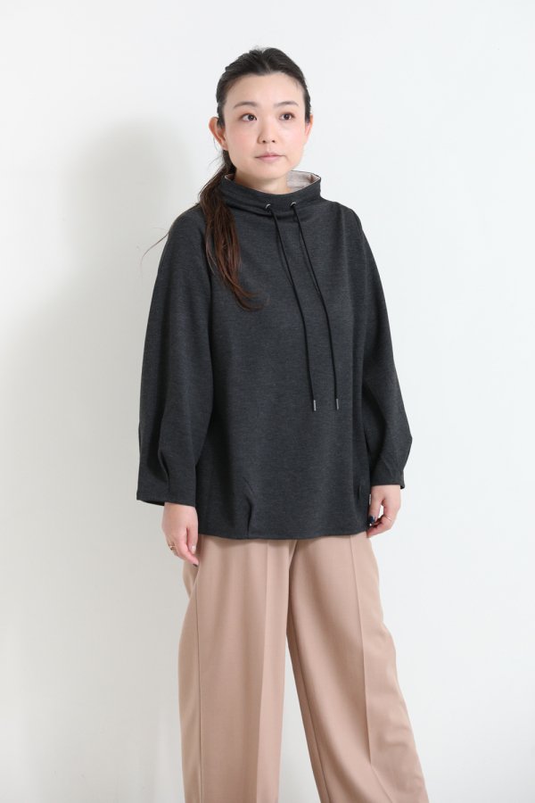 Theory(セオリー) DOUBLE KNIT LT DRAWSTRING TOP CHARCOAL/OATMEAL