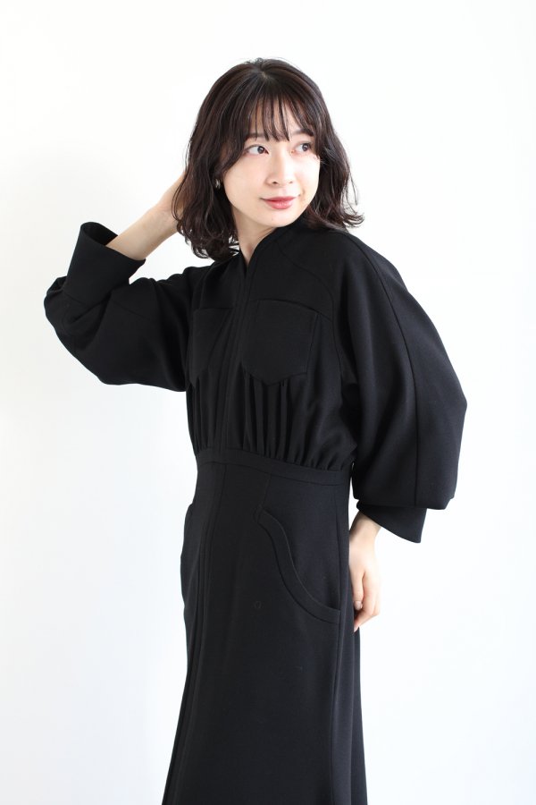 Mame Kurogouchi(マメ) Wool Georgette Flare Dress - YAMAROKU