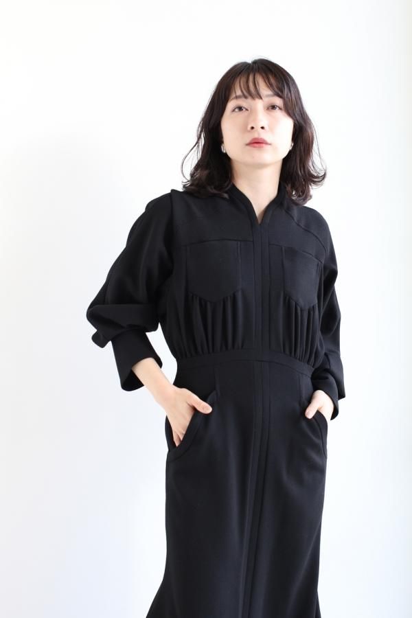 Mame Kurogouchi(マメ) Wool Georgette Flare Dress - YAMAROKU