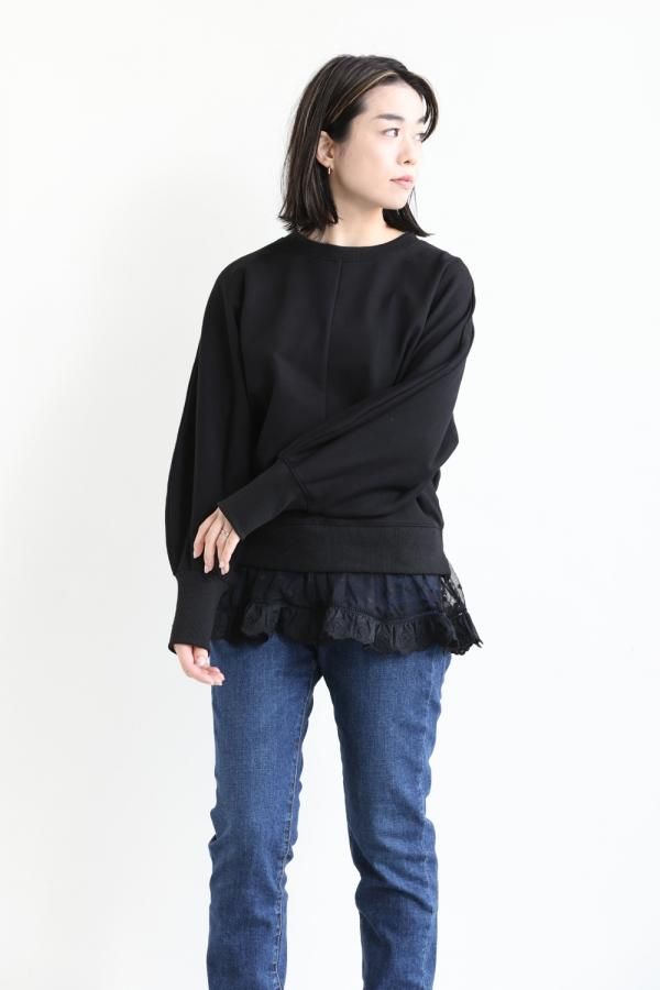 MUVEIL(ミュベール) クローバーレース裏毛プルオーバー black