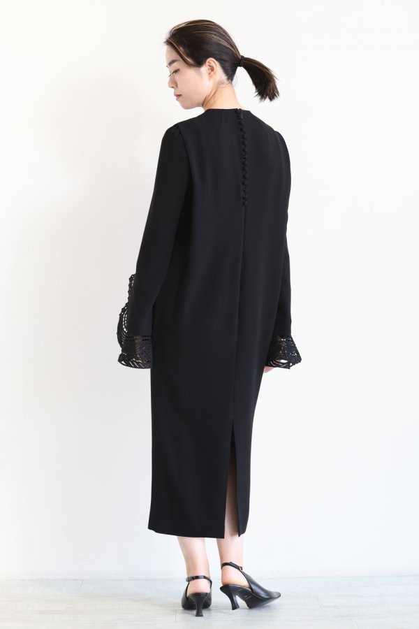 mame Embroidered Cuffs Crew Neck Dress - ロングワンピース