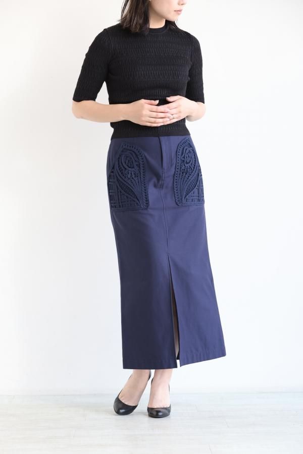 Mame Kurogouchi(マメ) Cording Embroidered Nep-Cotton Skirt 