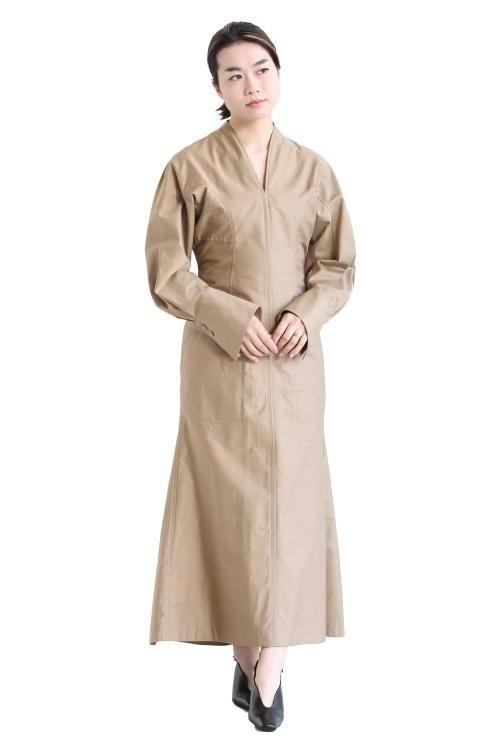 Mame Kurogouchi(マメ) Military Cotton Deep Neck Dress - YAMAROKU ...