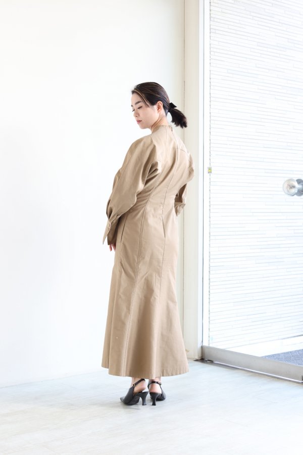 Mame Kurogouchi(マメ) Military Cotton Deep Neck Dress - YAMAROKU 