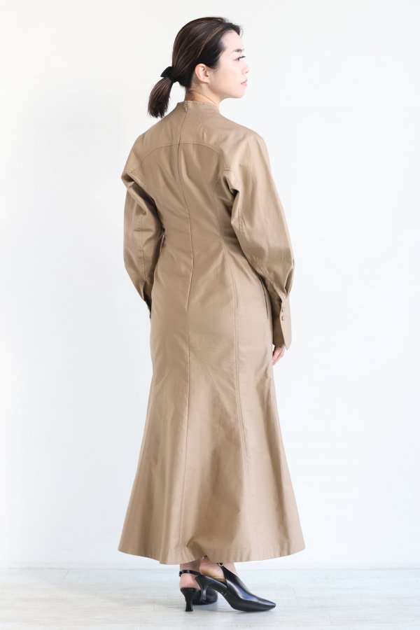 Mame Kurogouchi(マメ) Military Cotton Deep Neck Dress - YAMAROKU 