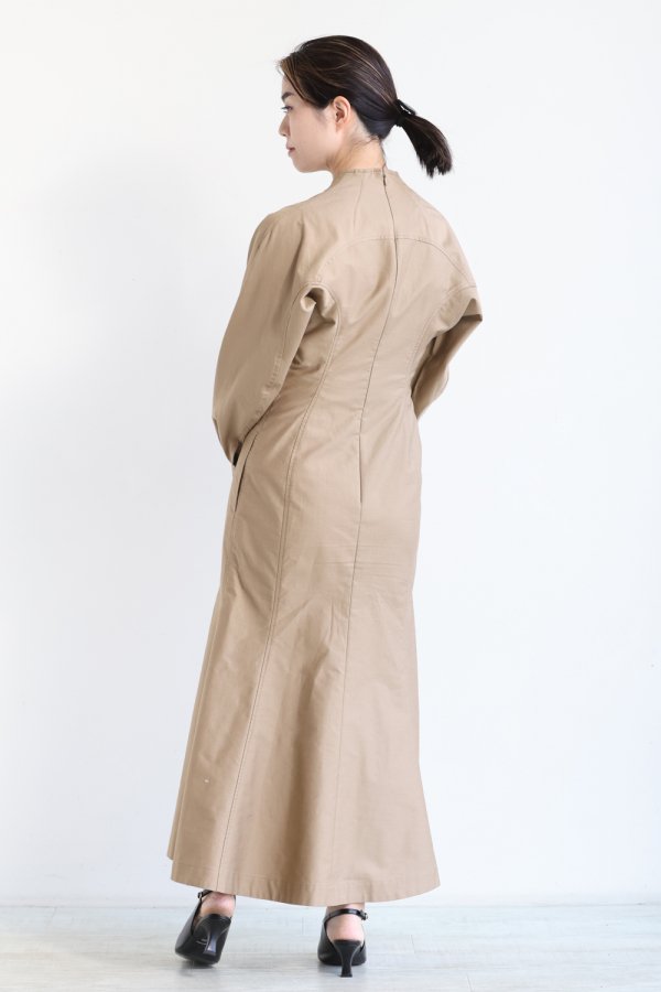 Mame Kurogouchi(マメ) Military Cotton Deep Neck Dress - YAMAROKU 