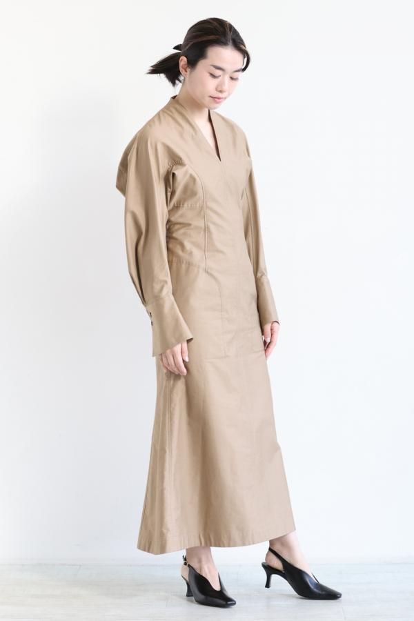 Mame Kurogouchi(マメ) Military Cotton Deep Neck Dress - YAMAROKU ...