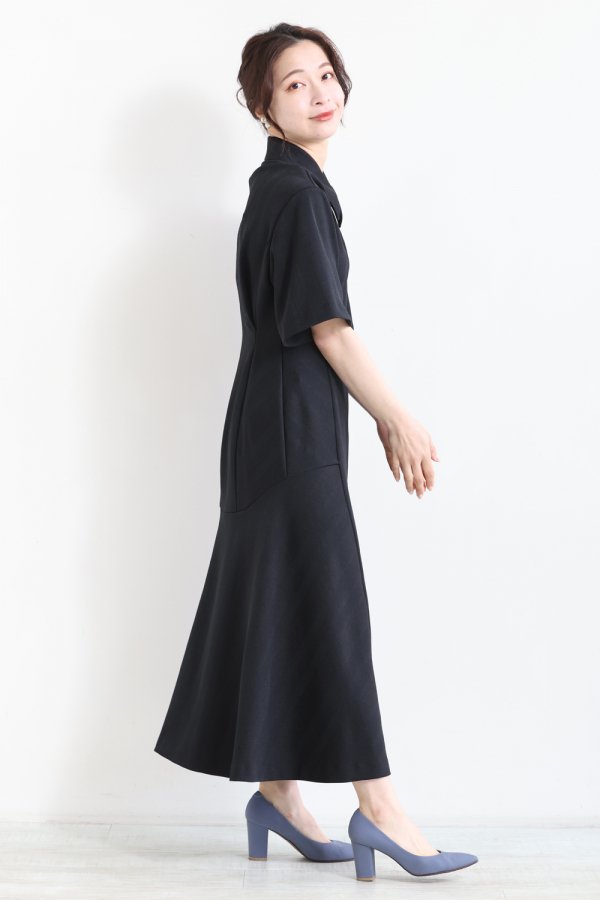 Mame Kurogouchi(マメ) Double-Layer Stripe Jersey Dress BLACK 