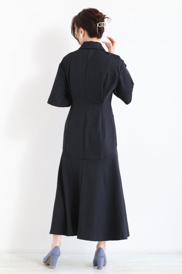 Mame Kurogouchi(マメ) Double-Layer Stripe Jersey Dress BLACK