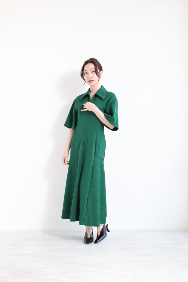 Mame Kurogouchi(マメ) Double-Layer Stripe Jersey Dress GREEN 