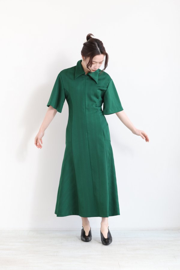 Mame Kurogouchi(マメ) Double-Layer Stripe Jersey Dress GREEN 