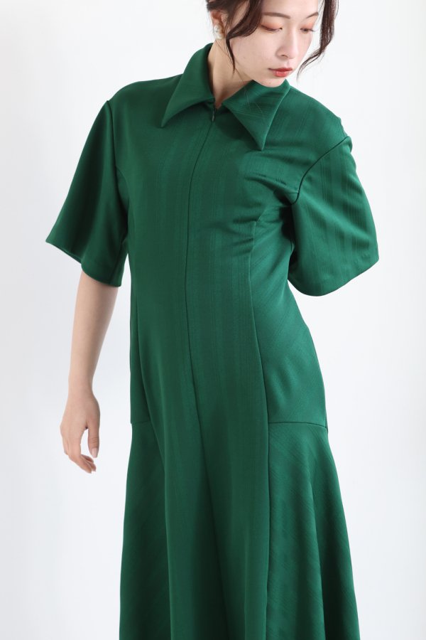 Mame Kurogouchi(マメ) Double-Layer Stripe Jersey Dress GREEN - YAMAROKU（ヤマロク）  オンラインストア