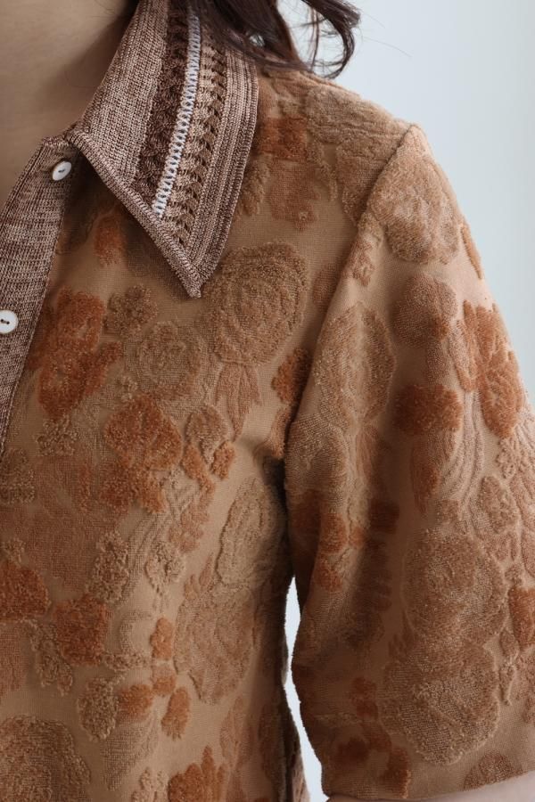 Mame Kurogouchi(マメ) Flowered Velour Jacquard Polo Shirt