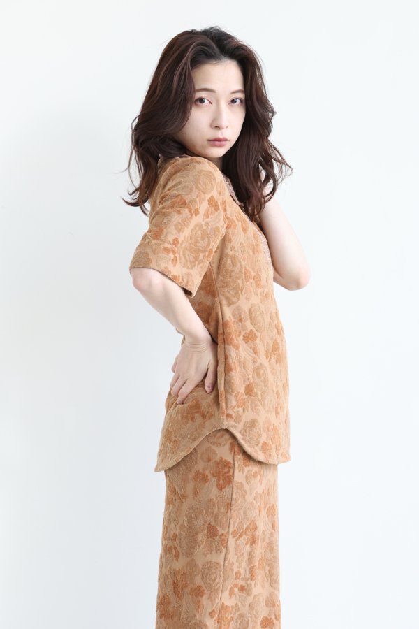 Mame Kurogouchi(マメ) Flowered Velour Jacquard Polo Shirt BROWN 