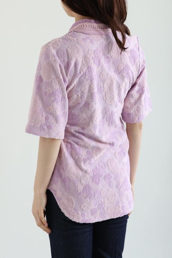 Mame Kurogouchi(マメ) Flowered Velour Jacquard Polo Shirt PURPLE ...