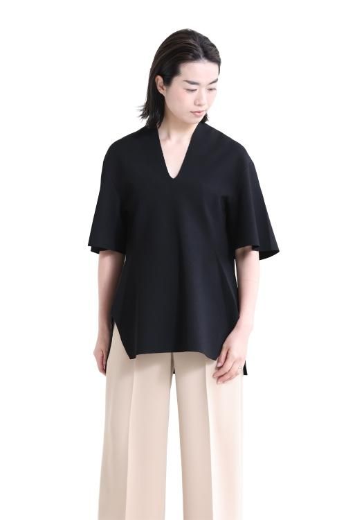 Mame Kurogouchi(マメ) Milano Ribbed V-Neck Top BLACK - YAMAROKU 