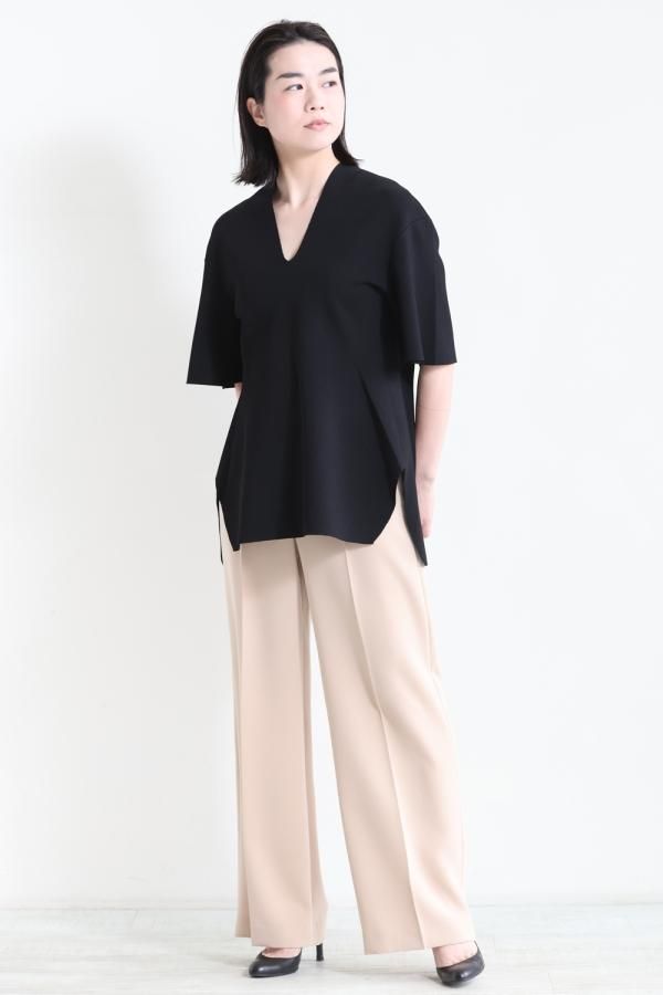 Mame Kurogouchi(マメ) Milano Ribbed V-Neck Top BLACK - YAMAROKU