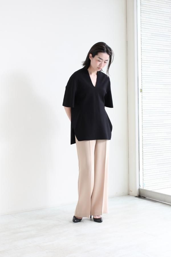 Mame Kurogouchi(マメ) Milano Ribbed V-Neck Top BLACK - YAMAROKU