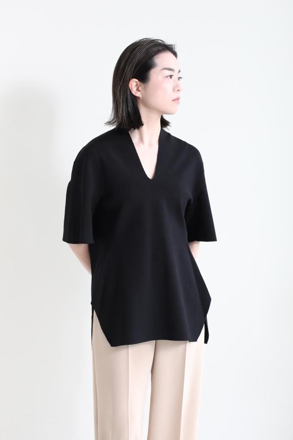 Mame Kurogouchi(マメ) Milano Ribbed V-Neck Top BLACK - YAMAROKU