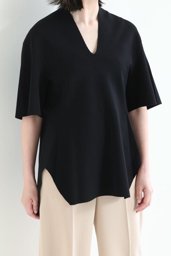 Mame Kurogouchi(マメ) Milano Ribbed V-Neck Top BLACK - YAMAROKU