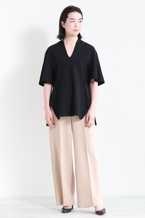 Mame Kurogouchi(マメ) Milano Ribbed V-Neck Top BLACK - YAMAROKU