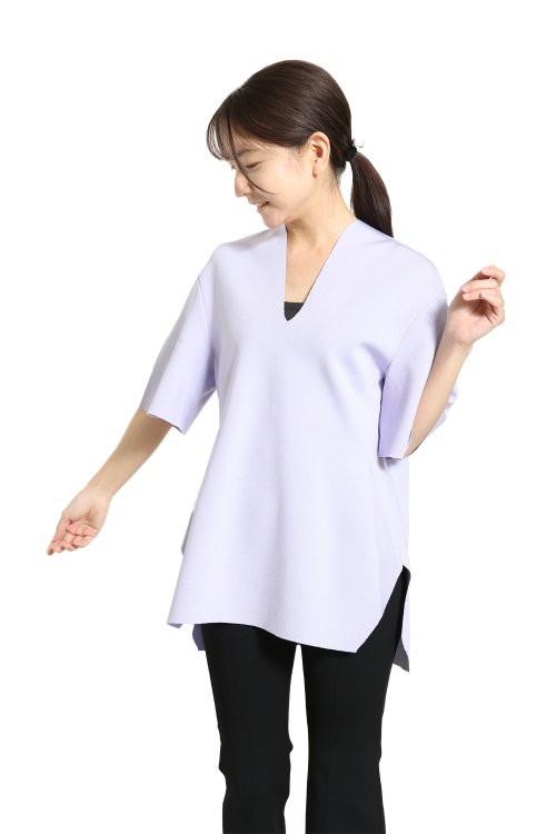 Mame Kurogouchi(マメ) Milano Ribbed V-Neck Top PURPLE - YAMAROKU