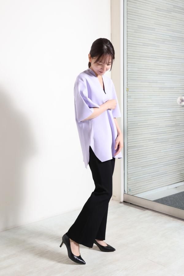 Mame Kurogouchi(マメ) Milano Ribbed V-Neck Top PURPLE - YAMAROKU