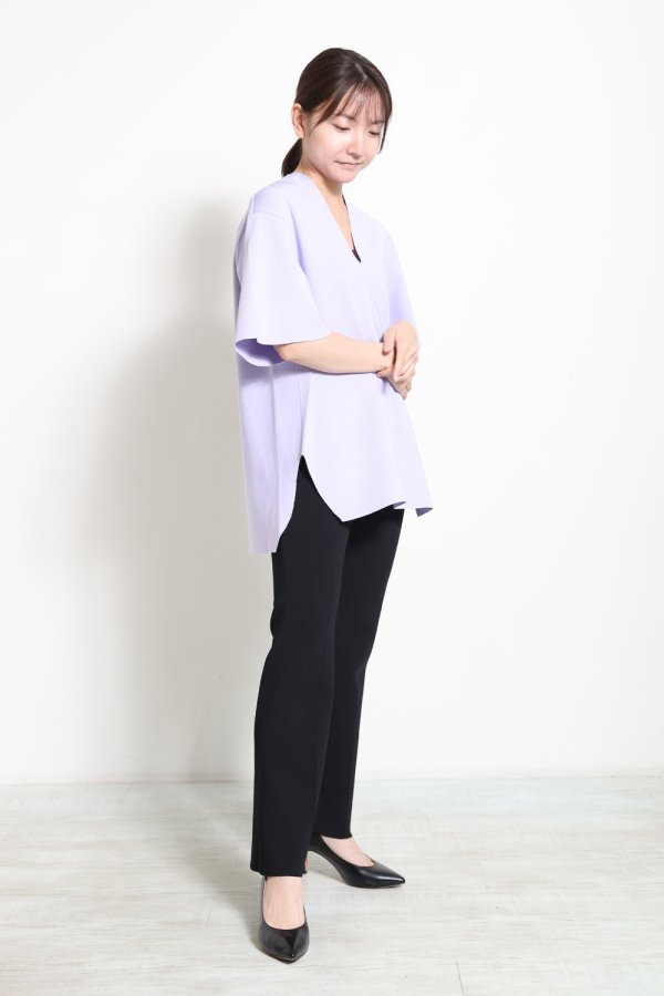 Mame Kurogouchi(マメ) Milano Ribbed V-Neck Top PURPLE - YAMAROKU