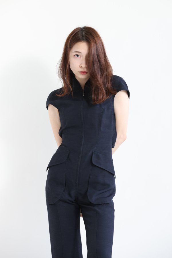 Mame Kurogouchi(マメ) Viscose Hemp Sleeveless Jump Suit - YAMAROKU