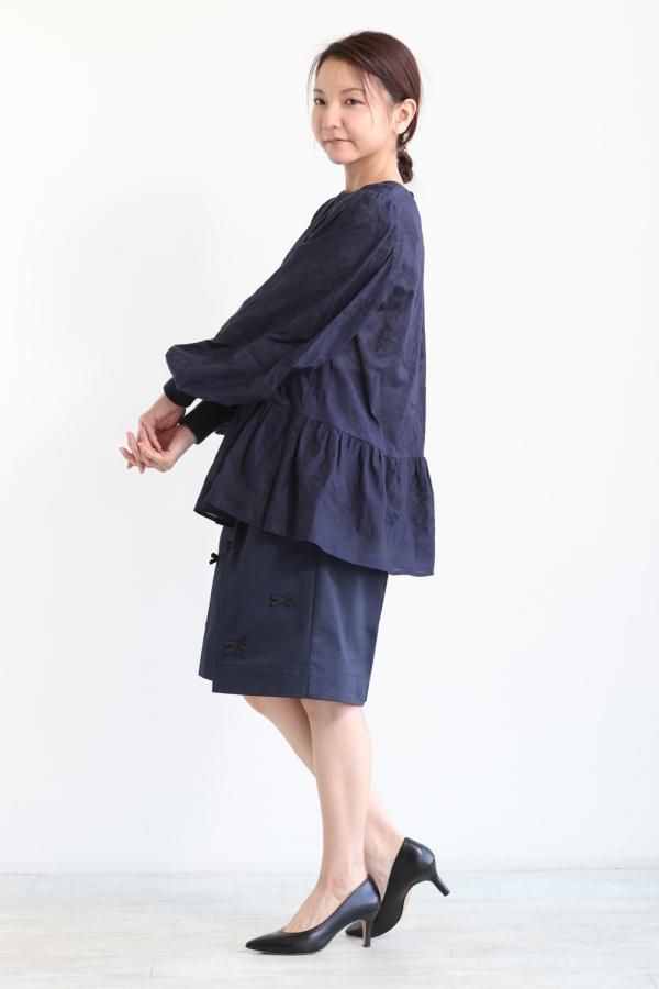 MUVEIL(ミュベール) 刺繍レースブラウス navy - YAMAROKU