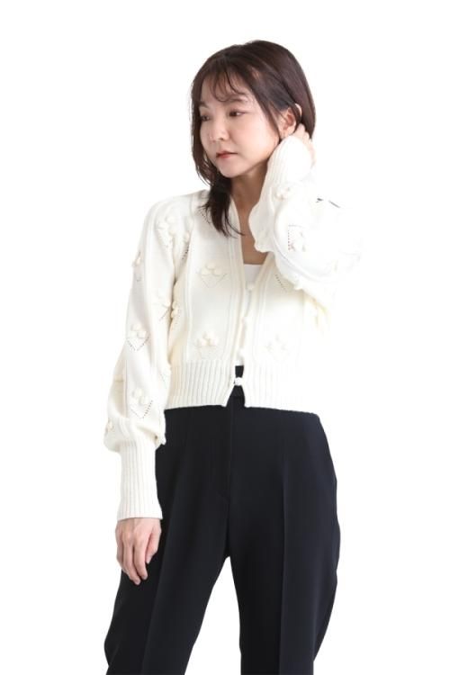 Mame Kurogouchi(マメ) Bubble Pattern Cropped Knitted Cardigan ...