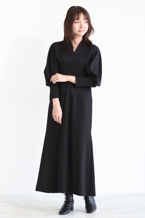 Mame Kurogouchi(マメ) V-Neck Classic Cotton Dress BLACK - YAMAROKU