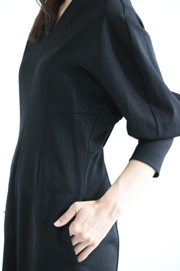 Mame Kurogouchi(マメ) V-Neck Classic Cotton Dress BLACK - YAMAROKU