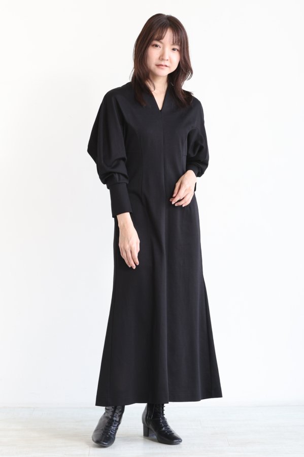 Mame Kurogouchi(マメ) V-Neck Classic Cotton Dress BLACK - YAMAROKU ...