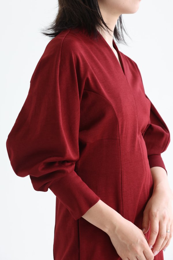 Mame Kurogouchi(マメ) V-Neck Classic Cotton Dress BORDEAUX