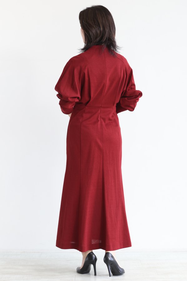 Mame Kurogouchi(マメ) V-Neck Classic Cotton Dress BORDEAUX